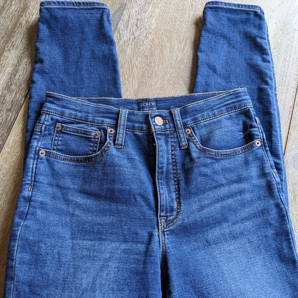 J Crew Medium Wash Blue Jeans 10" High Rise Skinny Distressed Jeans, Size 27